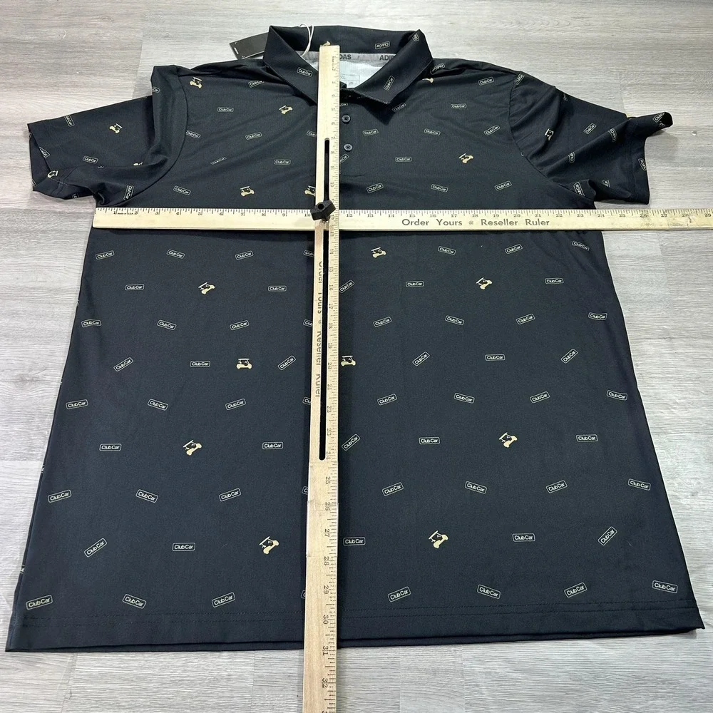 NEW Adidas Polo Shirt Mens XL Black Club Car Golf AOP Print Performance Stretch